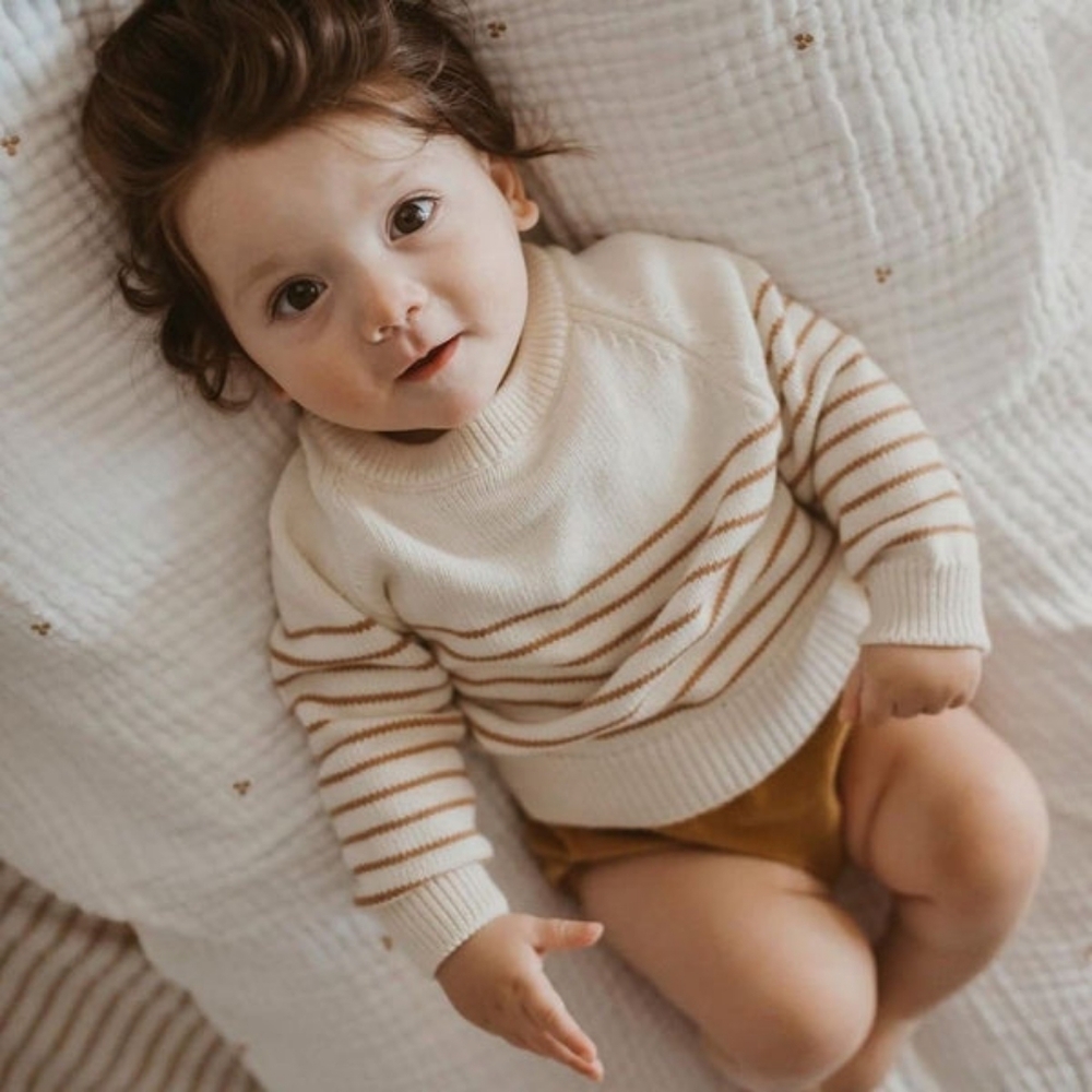 Jamie Kay Stripe Knit - Biscotti/ Egret - 3 YR